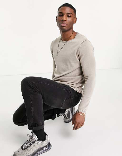 Jack & Jones Essentials - Gewassen trui met omgeslagen zoom in beige, 4 van 4