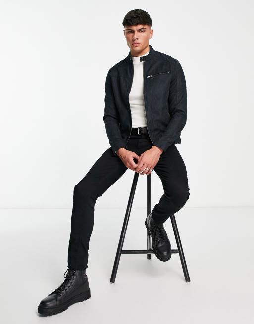 Jack & Jones Essentials - Giacca biker in pelle sintetica nera, 2 di 4