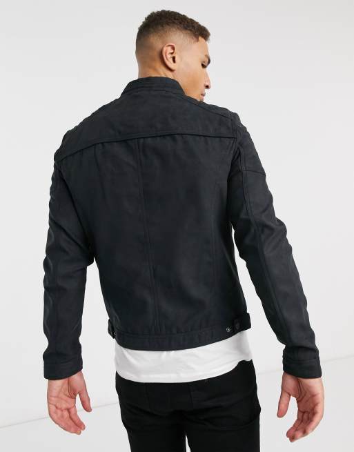 Jack & Jones Essentials - Giacca biker in pelle sintetica nera, 2 di 4