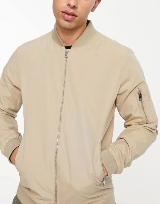 Jack & Jones Essentials - Giacca bomber beige con zip, 3 di 4