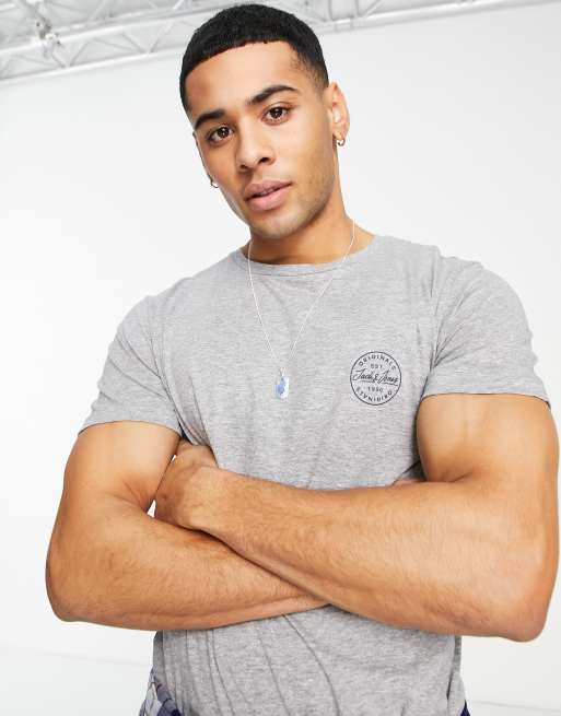 Jack & Jones Essentials – Gråmelerad t-shirt med logga på bröstet