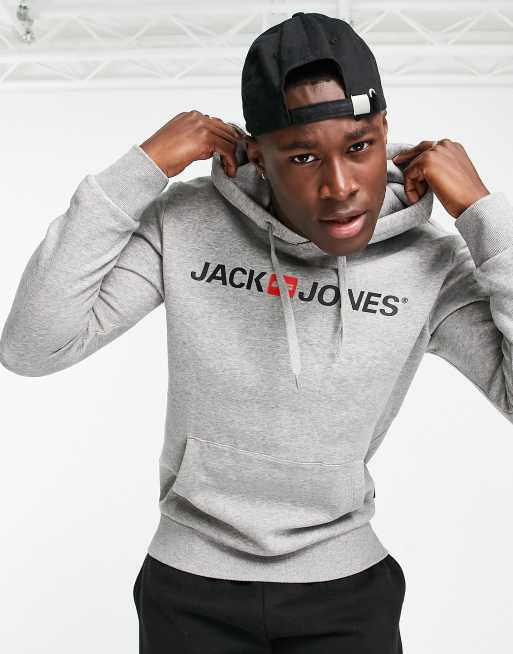 Jack & Jones - Essentials - Gråmeleret hættetrøje med logo, 3 af 4