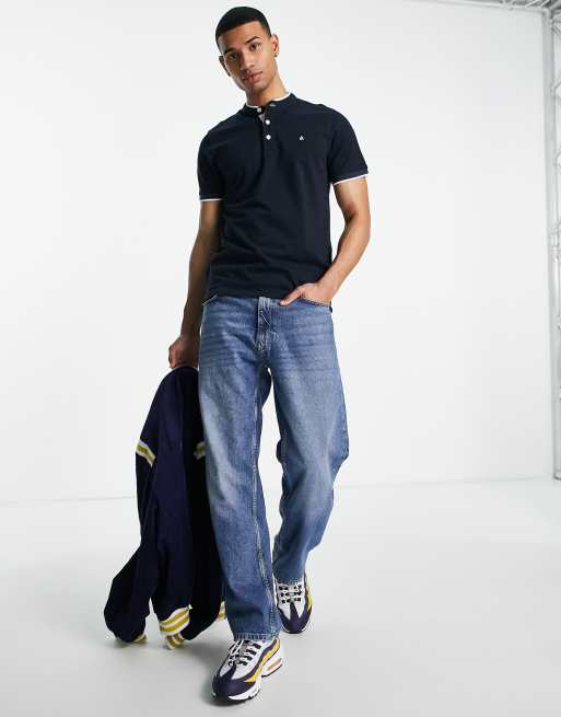 Jack & Jones Essentials – Granatowa koszulka polo ze stójką i lamówką , 2 z 4