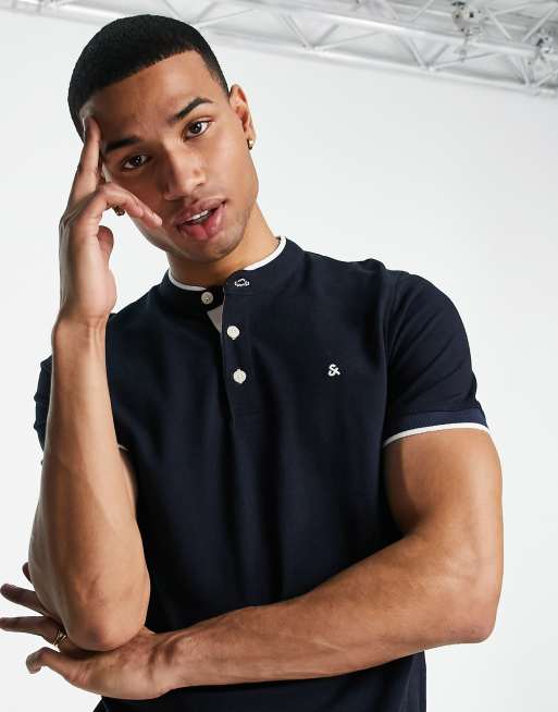 Jack & Jones Essentials – Granatowa koszulka polo ze stójką i lamówką , 4 z 4