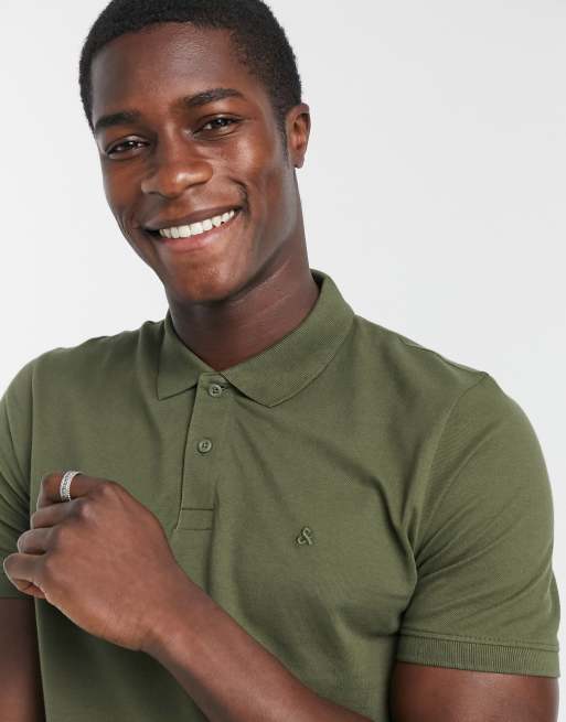 Jack & Jones Essentials - grøn piqué-polo med logo og smal pasform, 3 af 4