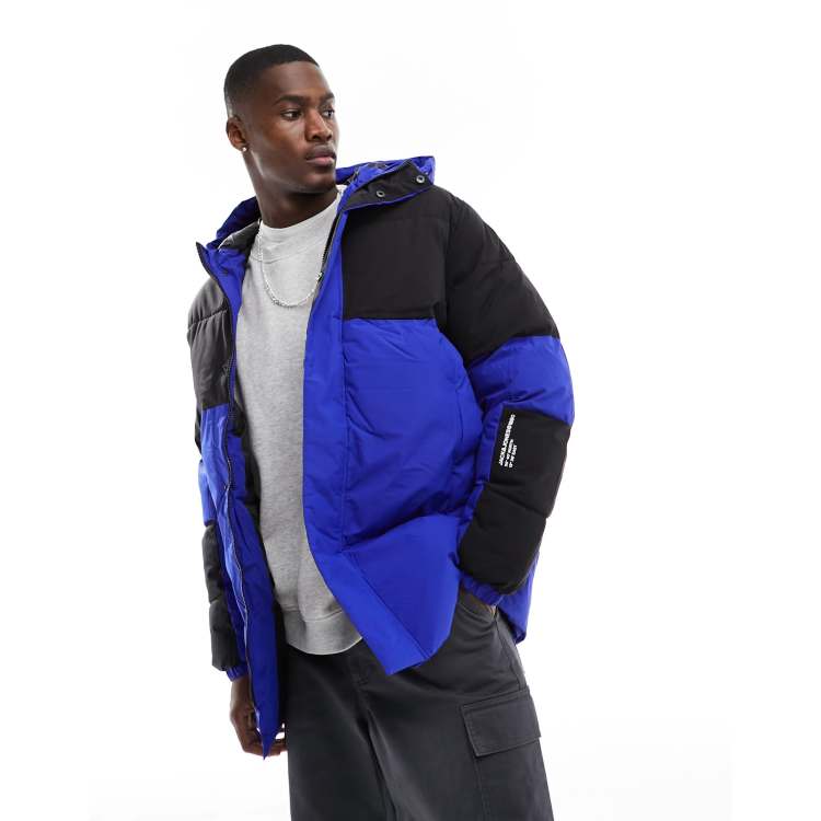 Black and blue puffer jacket best sale