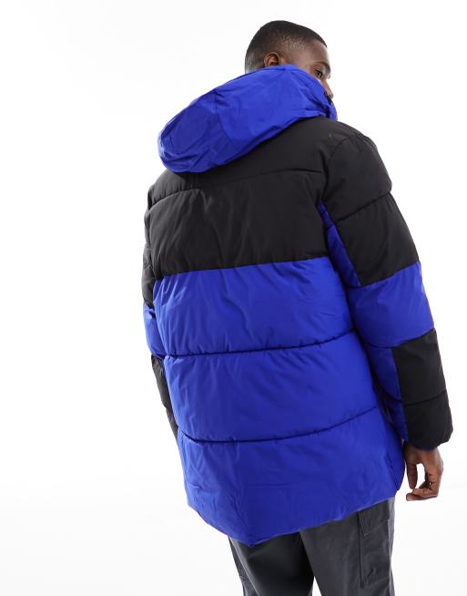 Jack & Jones Essentials heavy puffer parka jacket in blue and black