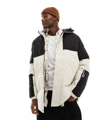 Jack & Jones Essentials heavy puffer parka jacket in off white and black-Multi