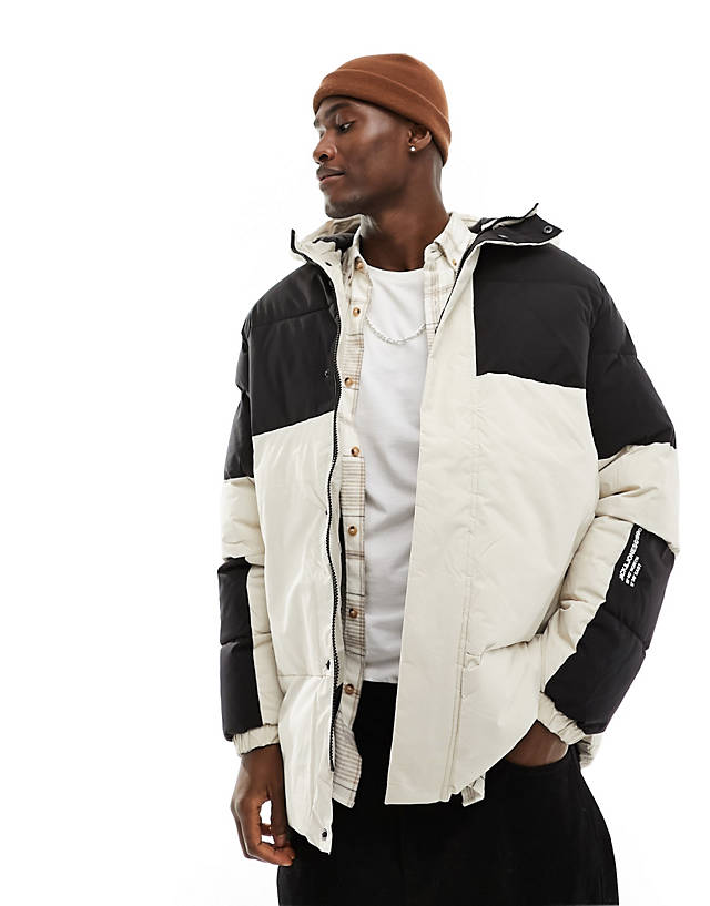 Jack & Jones - essentials heavy puffer parka jacket in off white and black