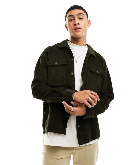 Jack & Jones Essentials – Hemdjacke aus Cord in Grün
