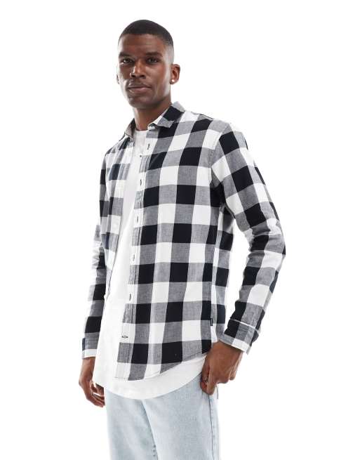 Jack & Jones Essentials – Holzfällerhemd aus Flanell in Schwarz und Weiß 