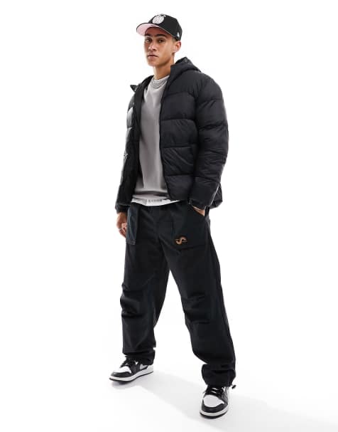 Jack & Jones Essentials hooded puffer in black - view 1