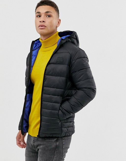 Jack & Jones Essentials hooded puffer jacket with rubberised chest logo