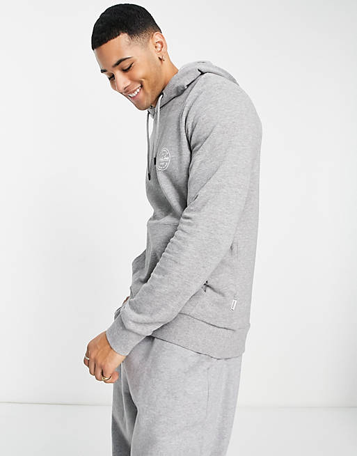 Jack & Jones Essentials hoodie with chest logo in grey melange 