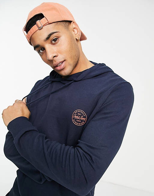 Jack & Jones Essentials hoodie with chest logo in navy 