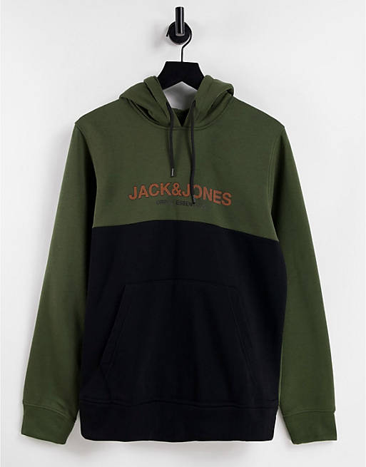 Jack & Jones Essentials hoodie with colour block in khaki