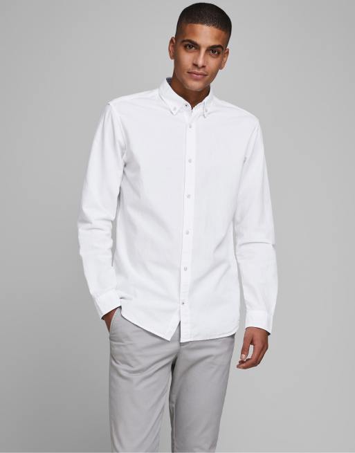 Jack & Jones - Essentials - Hvid slim fit-skjorte i hør med lange ærmer, 2 af 4