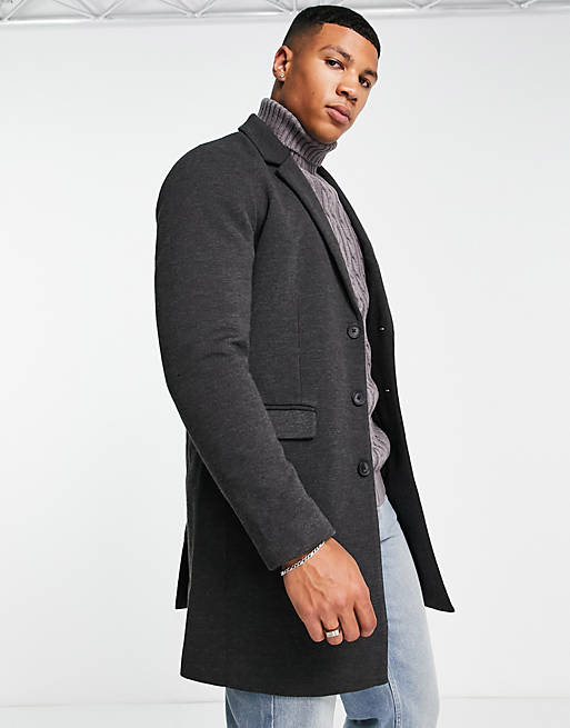 Jack & Jones Essentials jersey overcoat in dark gray | ASOS