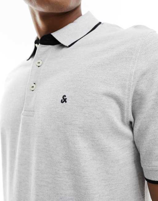 Jack & Jones Essentials jersey polo in grey melange, 3 of 4
