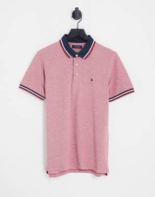 Jack & Jones Essentials jersey polo with tipping in red - view 1