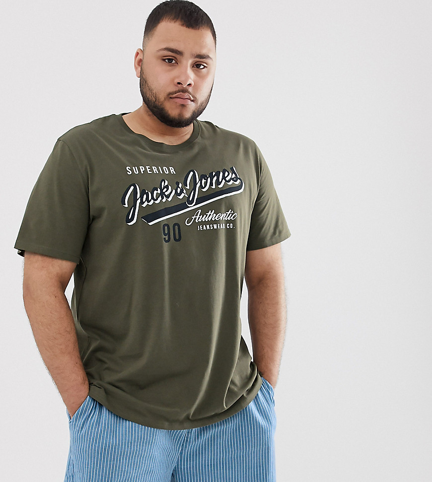 Jack & Jones – Essentials – Kakifärgad t-shirt med vintage logga-Grön
