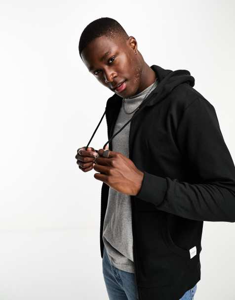 Jack & Jones – Essentials – Kapuzenjacke in Schwarz mit durchgehendem Reißverschluss - view 1
