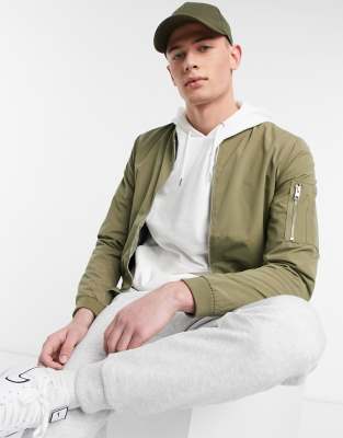 Jack & Jones Essentials – Khakifärgad bomberjacka med dragkedja - view 1