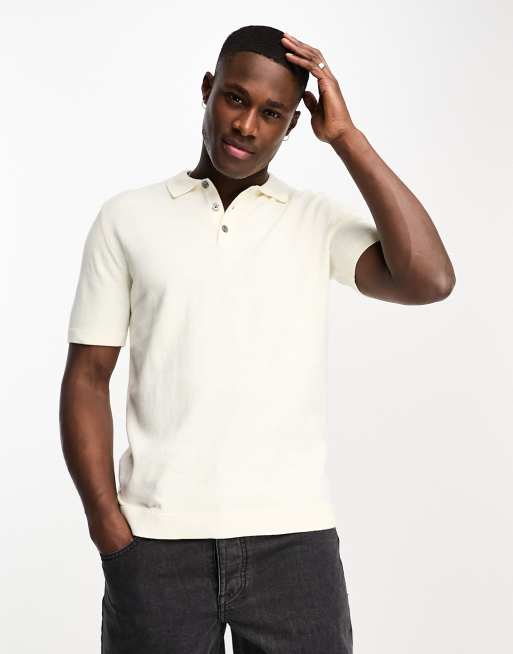 Jack & Jones Essentials knit polo in ecru