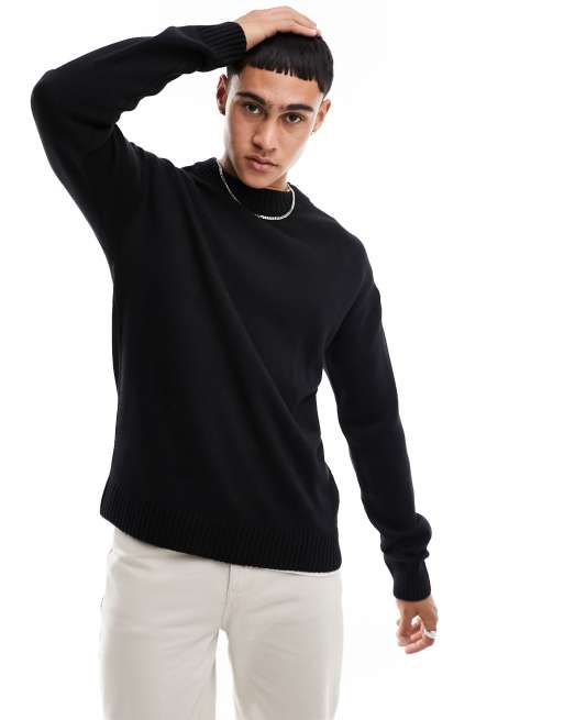 Jack & Jones Essentials knitted jumper with drop shoulder in black | ASOS