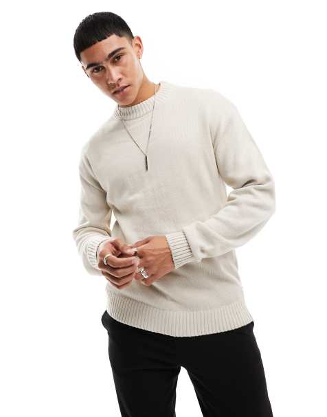 Jack & Jones Essentials knitted jumper with drop shoulder in off white - view 1