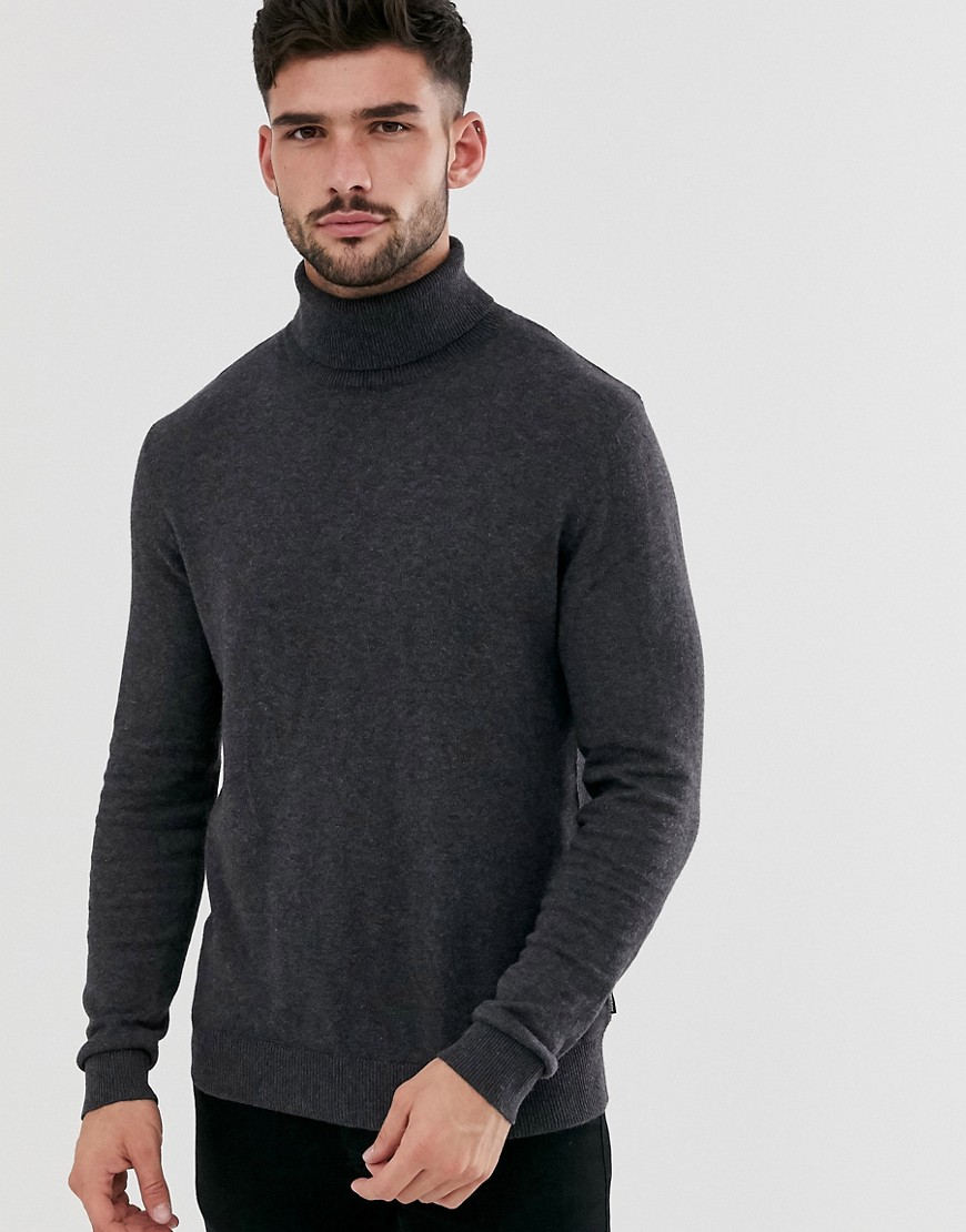 Jack & Jones Essentials Knitted Roll Neck Sweater-gray In Black