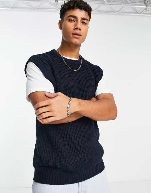 Jack & Jones Essentials knitted tank in navy 