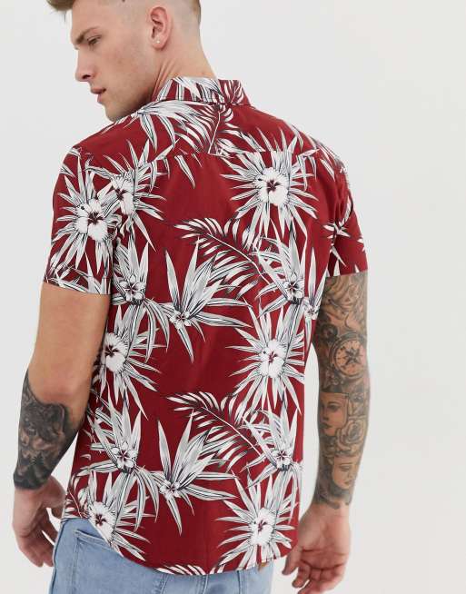 Jack & Jones – Essentials – Kurzärmliges Hemd in Rot mit floralem Muster, 2 von 4