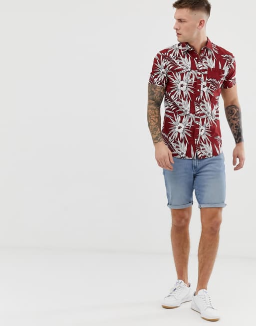Jack & Jones – Essentials – Kurzärmliges Hemd in Rot mit floralem Muster, 4 von 4