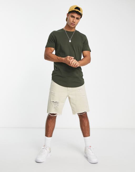 Jack & Jones Essentials – Lang geschnittenes T-Shirt mit abgerundetem Saum in Khaki, 4 von 4