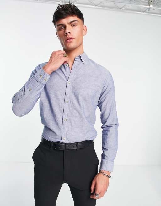 Jack & Jones – Essentials – Leinenhemd mit Button-Down-Kragen in Blau
