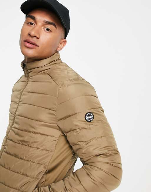 Jack Jones Essentials lightweight puffer jacket in beige ASOS