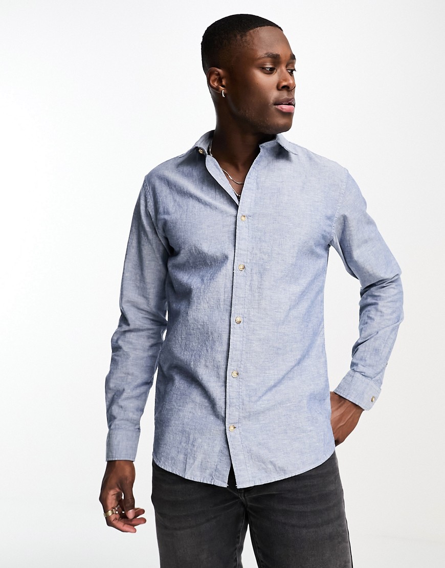 Jack & Jones Essentials Linen Shirt In Blue