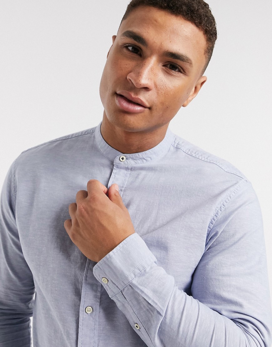 Jack & Jones Essentials – Ljusblå skjorta i linneblandning med smal passform och murarkrage