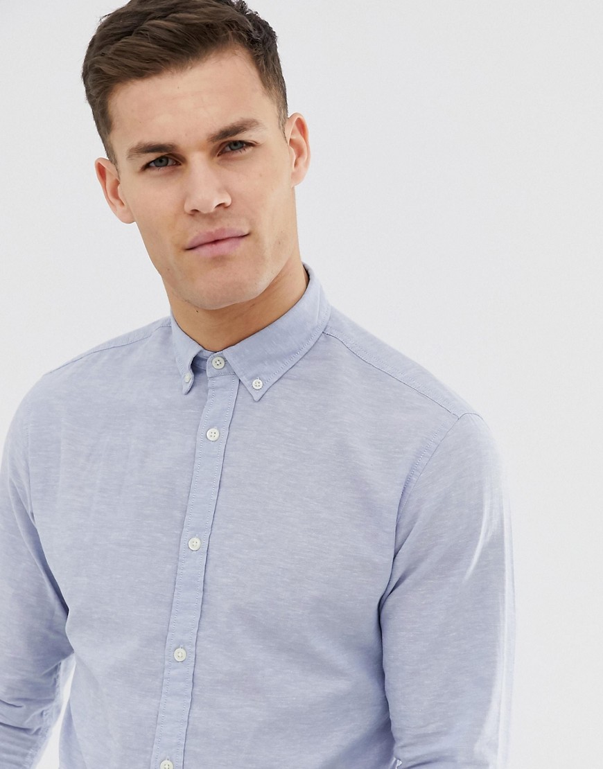 Jack & Jones – Essentials – Ljusblå skjorta i linneblandning med smal passform