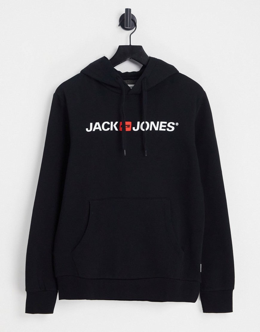 Jack & Jones Essentials logo hoodie in black