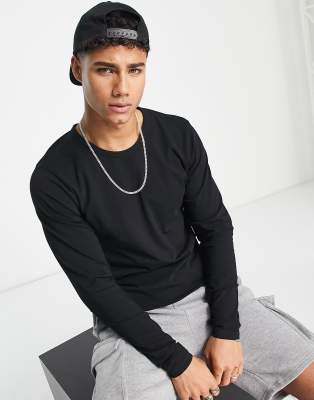 Jack & Jones Essentials long sleeve t-shirt in black | ASOS