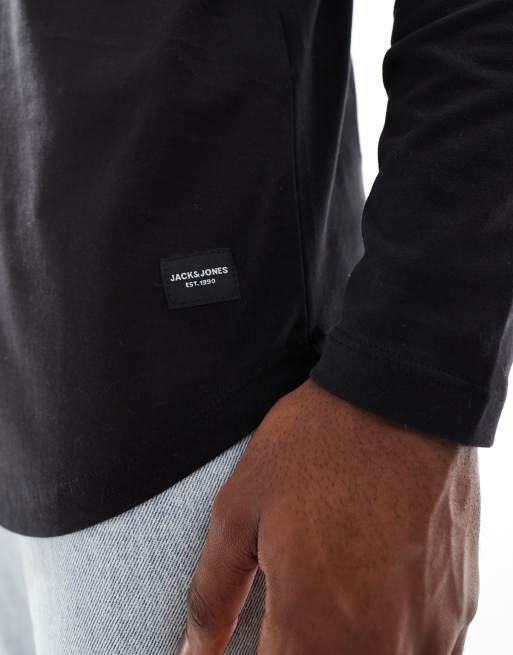 Jack & Jones Essentials longline long sleeve t-shirt with curve hem in black , 2 of 4