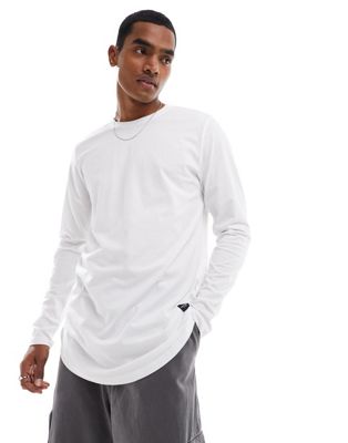 Jack & Jones Essentials longline long sleeve t-shirt with curve hem in white