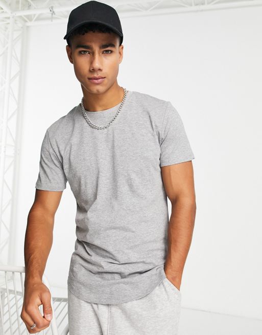 Jack & Jones Essentials Scoop Neck Longline T-shirt in Gray for
