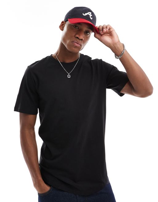 Jack & Jones Essentials longline t-shirt with curve hem in black | ASOS