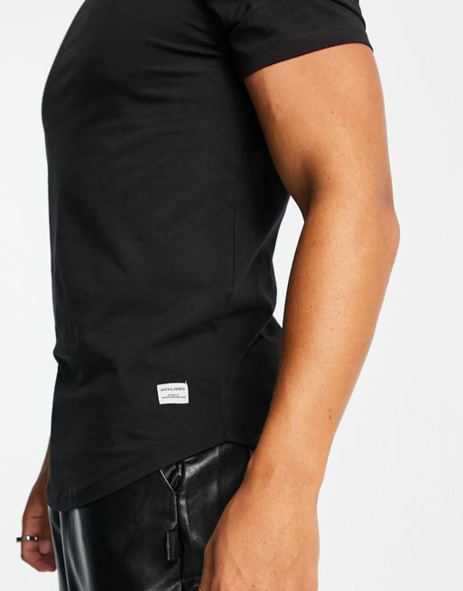 Jack & Jones Essentials longline long sleeve t-shirt with curve hem in  black