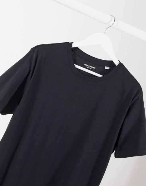 Jack & Jones Essentials longline t-shirt with curve hem in black, 3 of 4