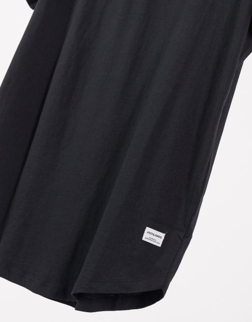 Jack & Jones Essentials longline t-shirt with curve hem in black, 4 of 4