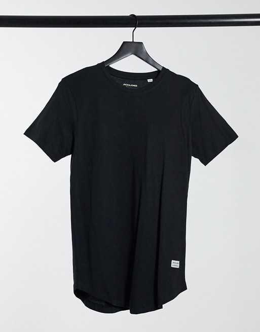 Jack & Jones Essentials longline t-shirt with curve hem in black